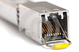Internet SFP Small Form-factor Pluggable network modules for network switch close up. Isolated