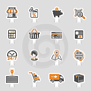 Internet Shopping and Delivery Sticker Icon Set