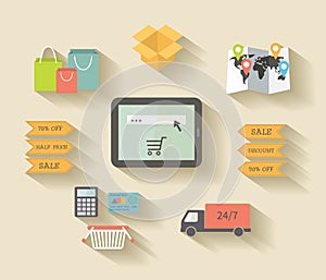 Internet shopping, e-commerce concept. Icons set
