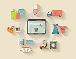 Internet shopping, e-commerce concept. Icons set