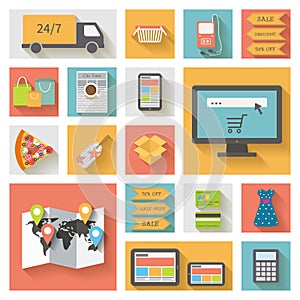 Internet shopping, e-commerce concept. Icons set