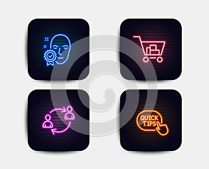 Internet shopping, Face verified and User communication icons. Quick tips sign. Vector
