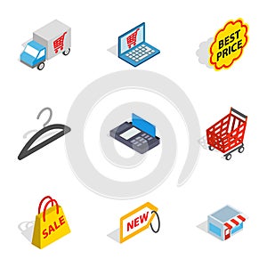 Internet shopping icons, isometric 3d style