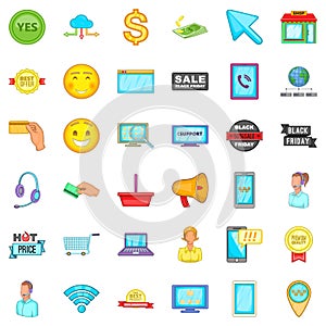 Internet shopping icons set, cartoon style