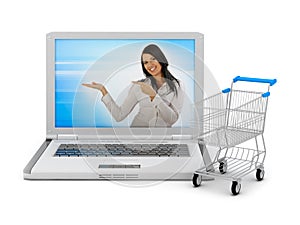 Internet shopping - laptop and shopping cart