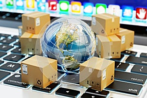 Internet shopping, online purchases, e-commerce, international package delivery concept