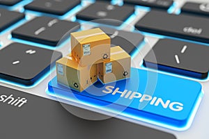 Internet shopping, online purchases, e-commerce, packages delivery and shipping service concept