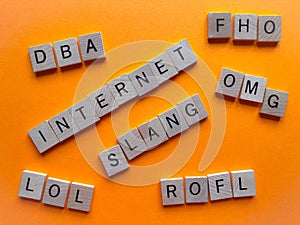 Internet slang, words isolated on orange background