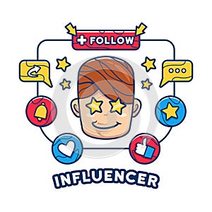 Internet social media addict influencer illustration concept