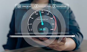 Internet speed check concept, Visual screen show speed test of internet