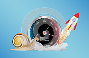 Internet speed meter with rocket and snail