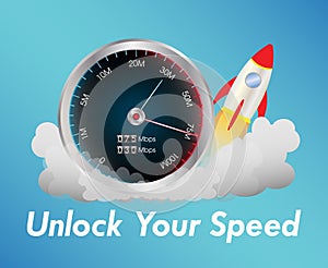 Internet speed test meter with rocket