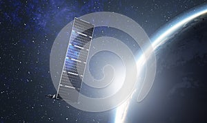 Internet starlink satellite in space near Earth.