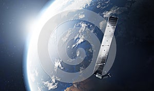 Internet starlink satellite in space near Earth.