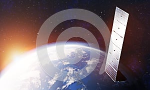 Internet starlink satellite in space near Earth.