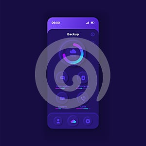 Internet storage application smartphone interface vector template. Mobile app page dark design layout. Data uploading