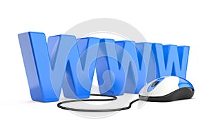 Internet symbol www connected to a mouse