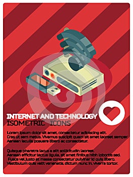 Internet and technology color isometric poster