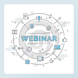 Internet Technology and Communication Icons. Webinar, Webcast, Livestream, Online Event Illustration. Line Vector Design