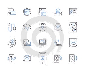 Internet technology outline icons collection. Internet, Technology, Online, Web, Networking, Connectivity, Data vector