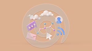 Internet and telecommunication symbols 3D render illustration