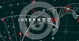 Internet text and digital data processing image over abstract background with numbers