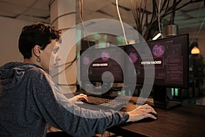 Internet thief hacking computer system, stealing privacy data