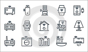 internet of thing line icons. linear set. quality vector line set such as air conditioner, phone call, modem, tap water, washing