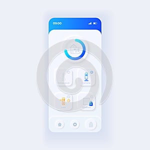 Internet of things application smartphone interface vector template. Mobile app page light design layout. Smart home