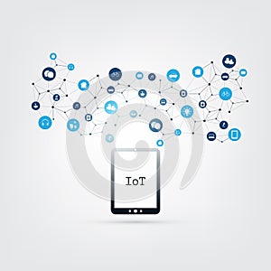 Internet of Things, Cloud Computing Design Concept with Icons - Digital Network Connections, Technology Background