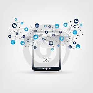 Internet of Things, Cloud Computing Design Concept with Icons - Digital Network Connections, Technology Background