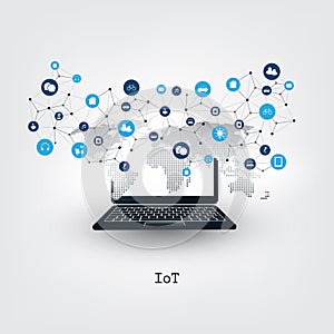 Internet of Things, Cloud Computing Design Concept with Icons - Digital Network Connections, Technology Background