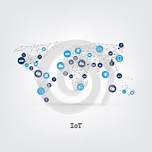 Internet of Things, Cloud Computing Design Concept with Icons - Digital Network Connections, Technology Background