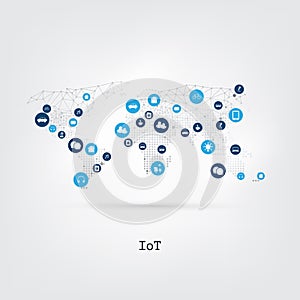 Internet of Things, Cloud Computing Design Concept with Icons - Digital Network Connections, Technology Background