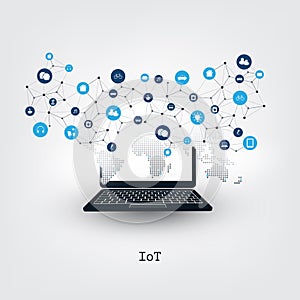 Internet of Things, Cloud Computing Design Concept with Icons - Digital Network Connections, Technology Background