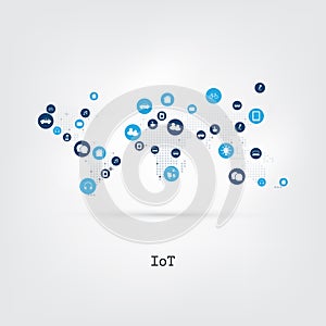 Internet of Things, Cloud Computing Design Concept with Icons - Digital Network Connections, Technology Background