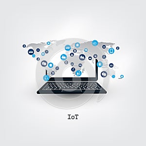 Internet of Things, Cloud Computing Design Concept with Icons - Digital Network Connections, Technology Background