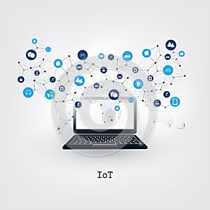 Internet of Things, Cloud Computing Design Concept with Icons - Digital Network Connections, Technology Background