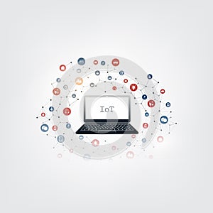 Internet of Things, Cloud Computing Design Concept with Icons - Digital Network Connections, Technology Background