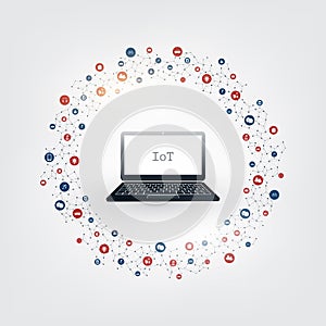 Internet of Things, Cloud Computing Design Concept with Icons - Digital Network Connections, Technology Background