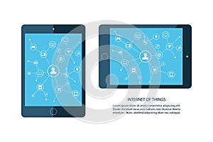 Internet of things concept. Mobile tablet and smart home devices icons. Consumer and connected devices.