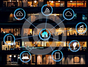 Internet of things futuristic background showing domotic connect