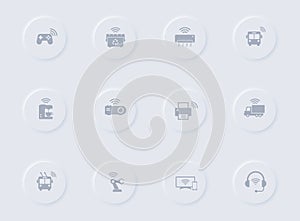 internet of things gray vector icons on round rubber buttons