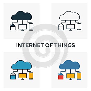 Internet Of Things icon set. Four elements in diferent styles from industry 4.0 icons collection. Creative internet of things