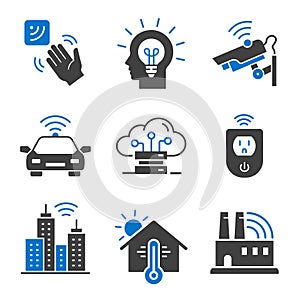 Internet of things icons, such as technology, smart, artificial intelligence and more. Vector illustration isolated on
