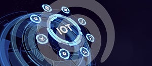 Internet of things - IOT concept. Businessman offer IOT products and solutions. The future of technology. Virtual screen of the