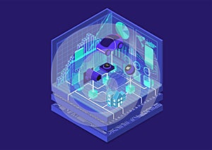 Internet of things / IOT concept with connected car and devices as isometric vector illustration
