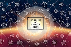 Internet of things (IOT). Devices and connectivity concepts. Cloud center. Above the planet Earth