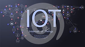 Internet of things IOT, devices and connectivity concepts on a network, cloud at center.