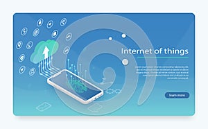 Internet of things IOT, devices and connectivity concepts on a network, cloud at center.